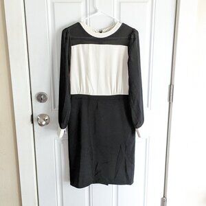Martan Color Block White/Black Long Sleeve Sheath Dress